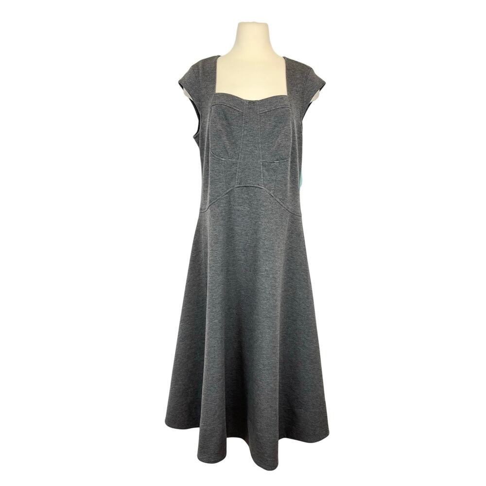 Anthropologie Heathered Sweetheart Knit Midi Dress Cap Sleeve Gray 1X NWT